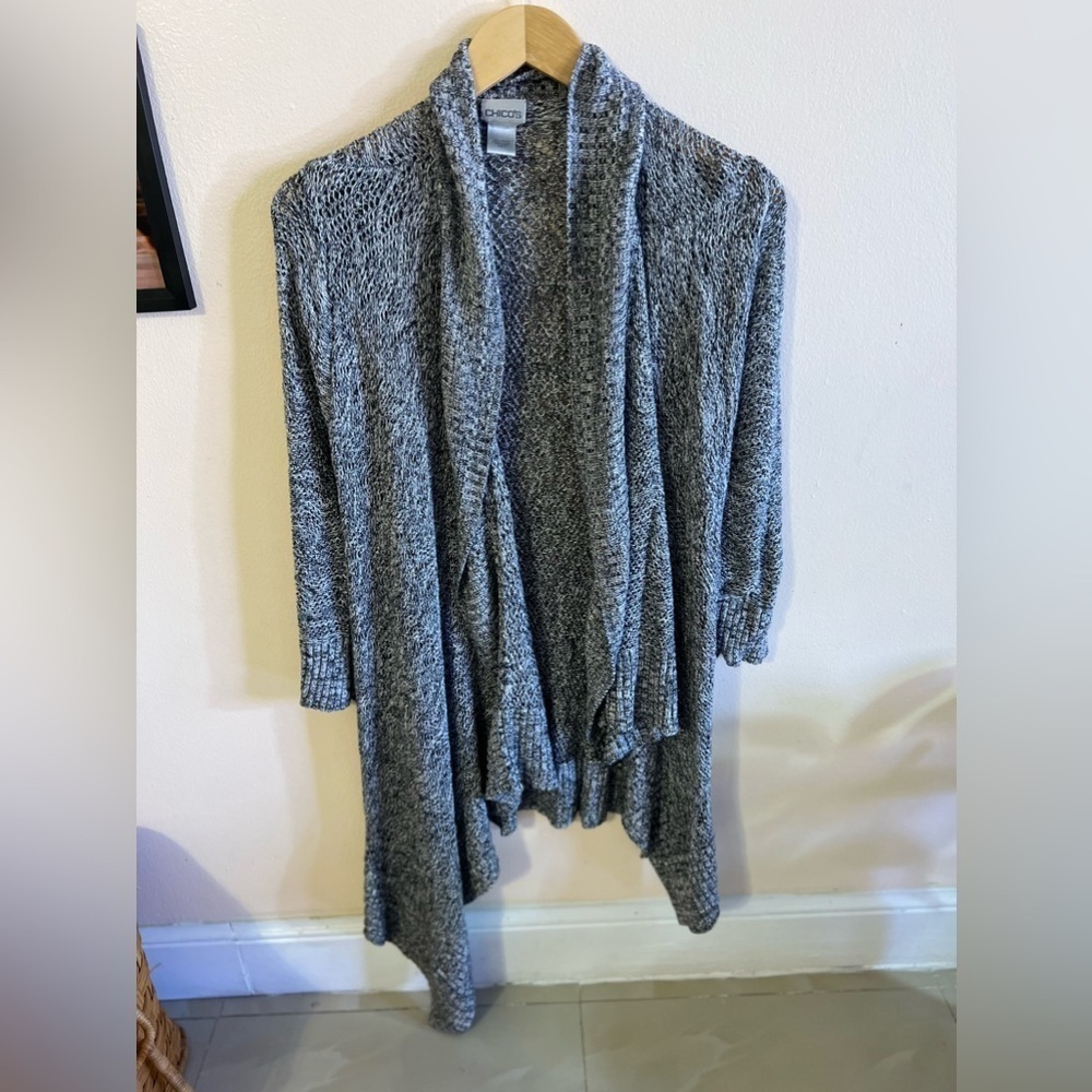 Chicos Black& White knitting Sweater/ Cardigan open Asymmetric plus Size 2